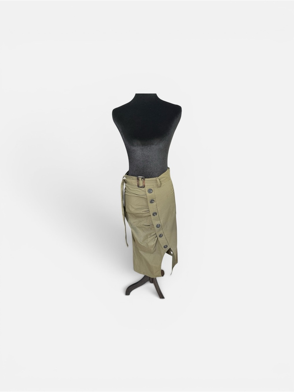 Micas 🔥NWOT🔥Ruched Olive Midi Skirt with  Button Detail and Belt - Picture 3 of 6